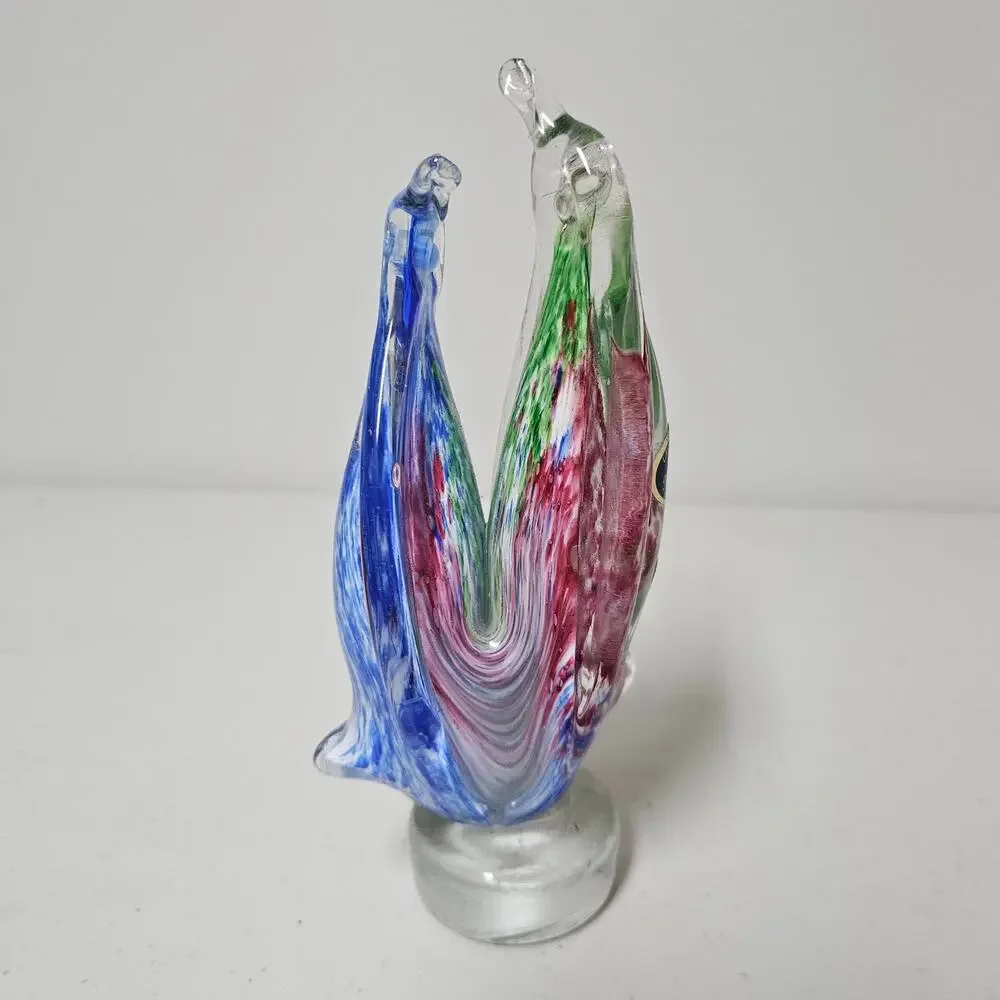 Lavorazione Arte Murano Double Penguin Art Glass Paperweight Made In Italy